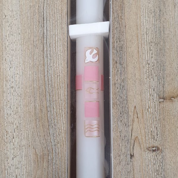 Taufkerze "rosa Taube Kreuz"