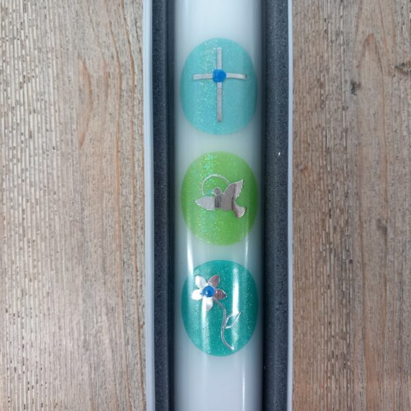 Taufkerze "Kreuz Taube Blume"